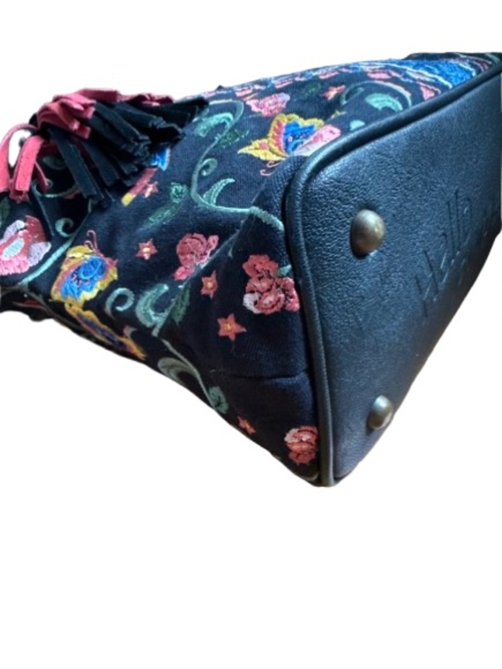Sharif Boho Andalusian Garden Canvas Embroidered Satchel with Leather Accents - Picture 6 of 13